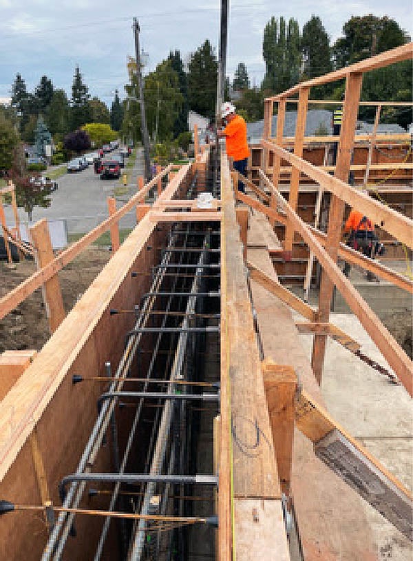 wood forms with rebar inside at a construction project