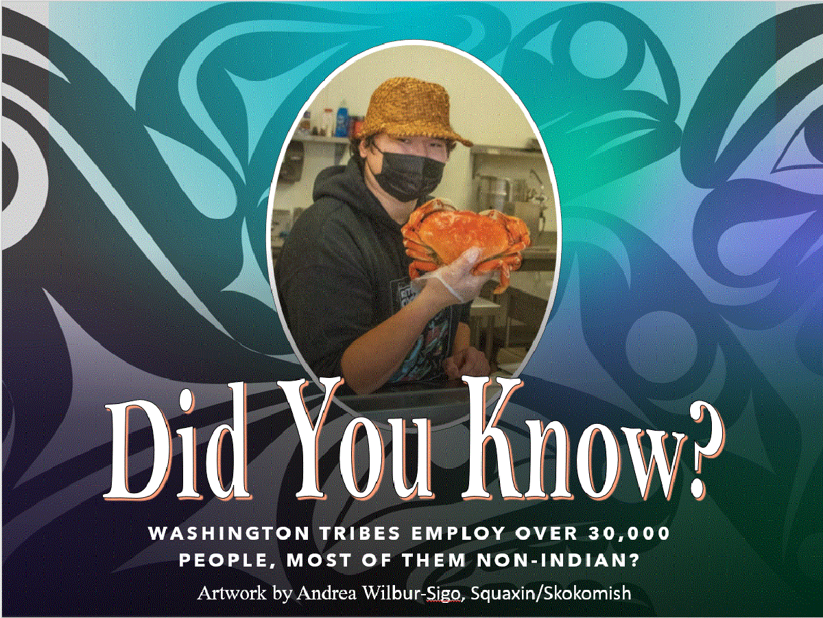 Did you know? Washington Tribes employ over 30,000 people, most of them non-Indian? (artwork by Andrea Wilbur-Sigo, Squaxin/Skokomish