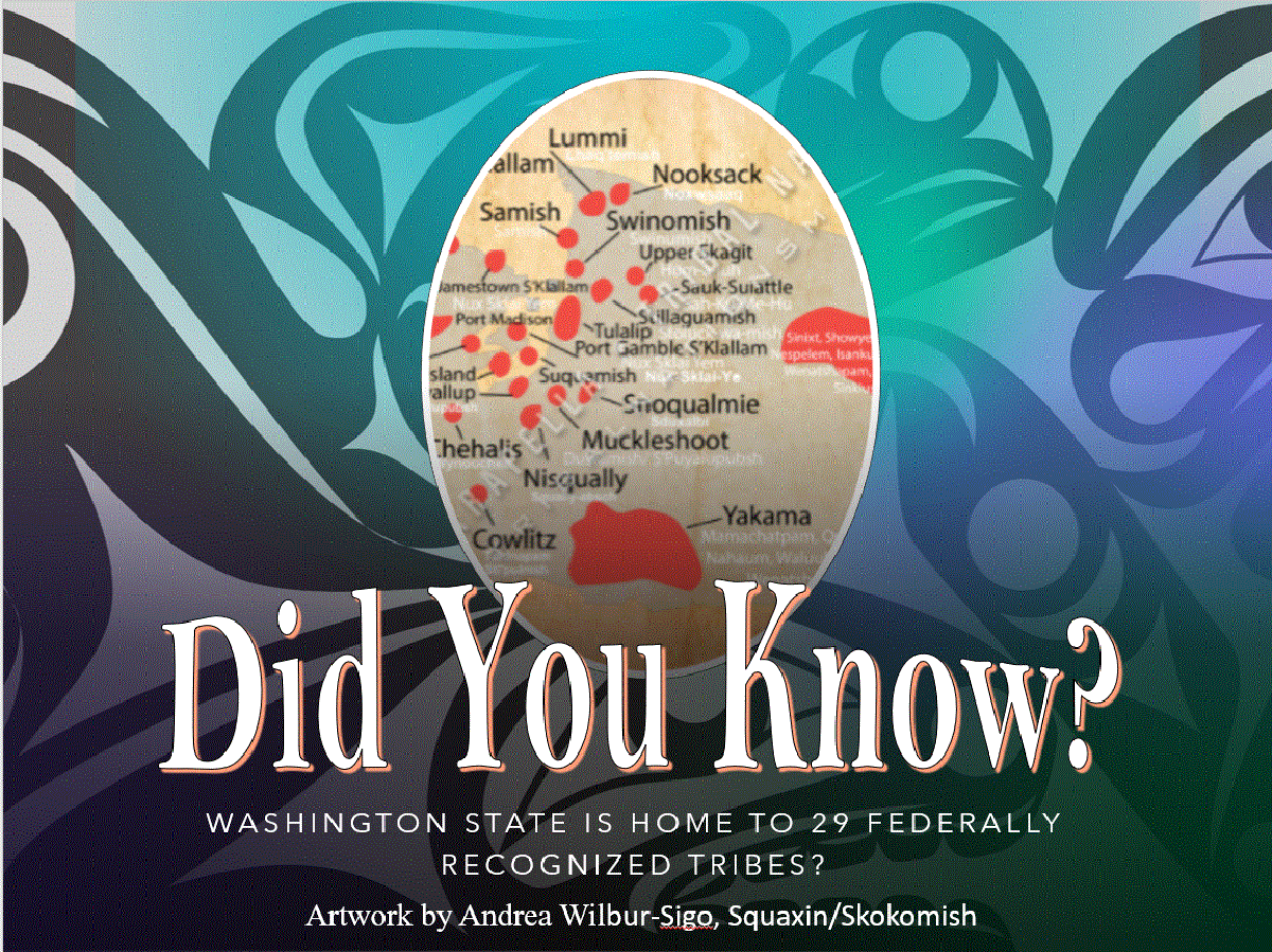 Did you know? Washington State is Home to twenty nine federally recognized tribes? (Artwork by Andrea Wilbur Sigo