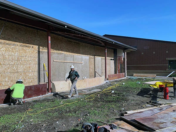 a building with wood sheathing