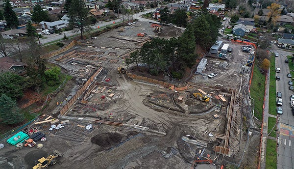 an aerial view of a construction site that is mostly dirt
