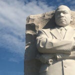 The stone memorial statue of Dr. Martin Luther King Jr.