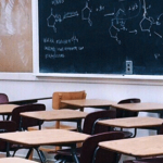 Desks in classroom