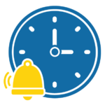 A graphic with clock and bell