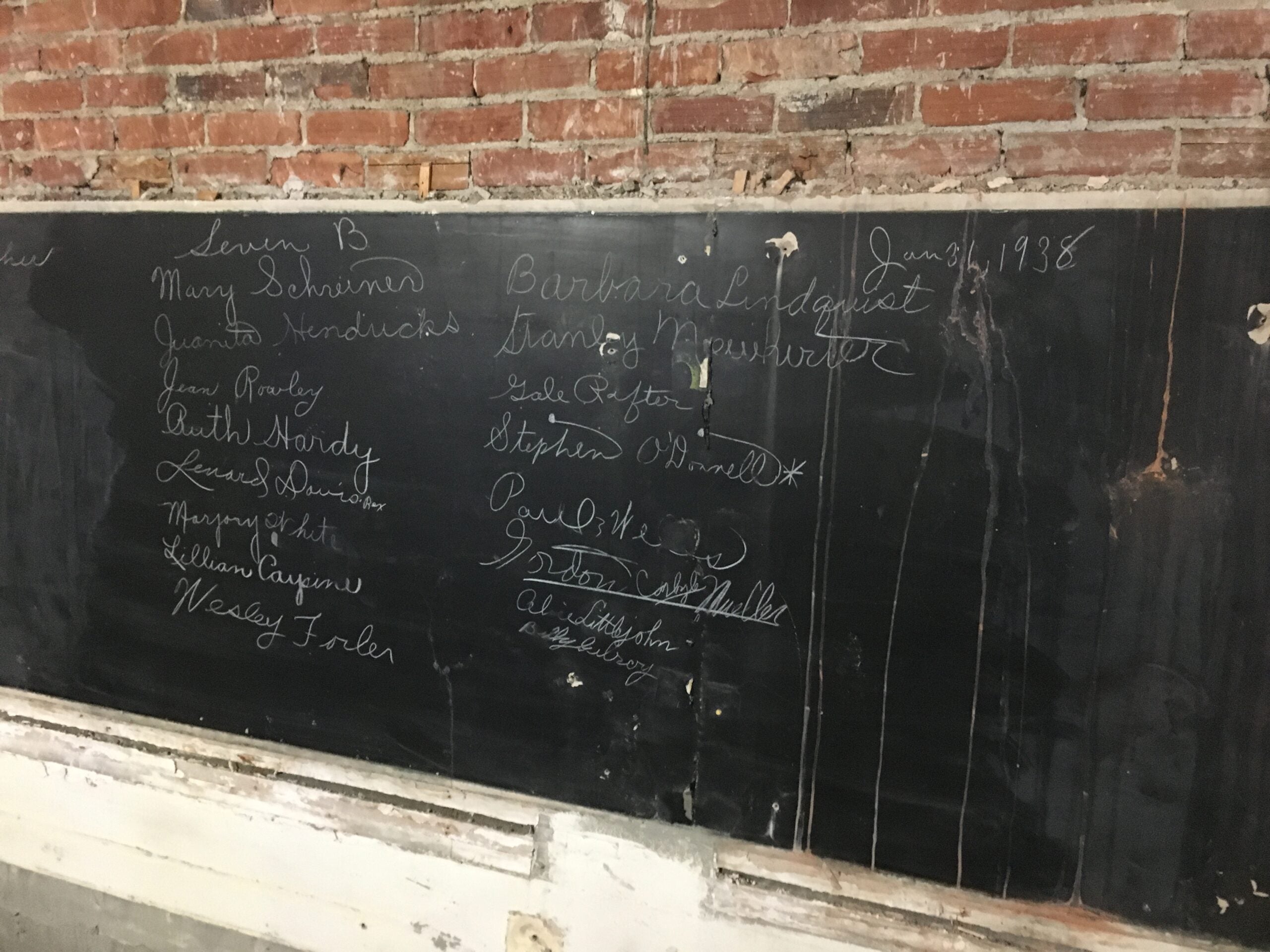 a black board has chalked names on it