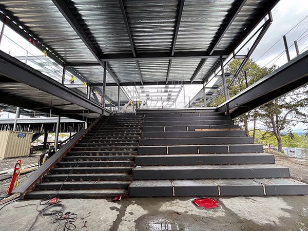 a large stairway inside a building under construction