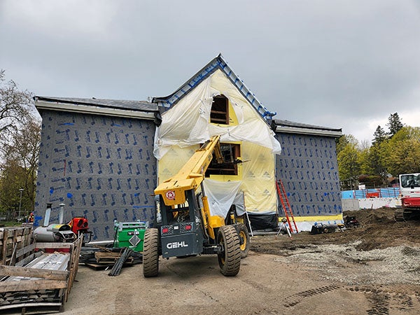 one side of a building under construction