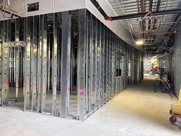 metal wall studs in a building under construction