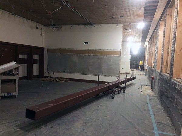 a steel beam in a room under construction