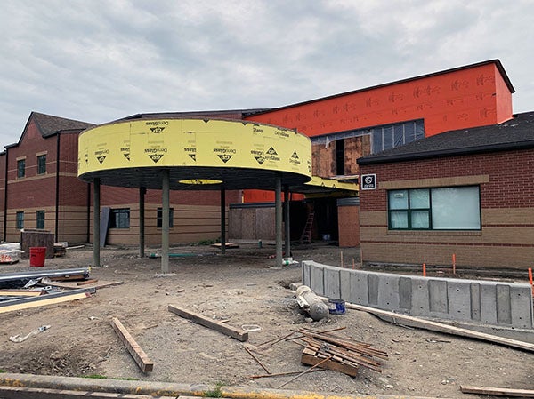 a building with construction happening