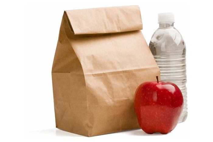 Lunch sack with apple and water