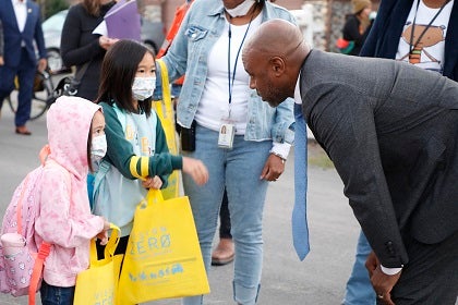 Superintendent talks with students