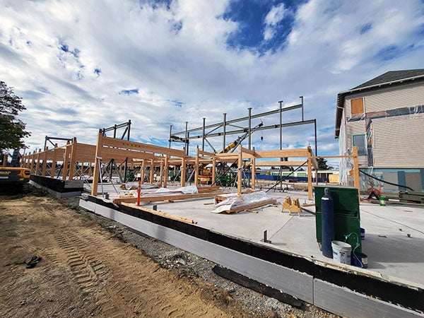 a building framework made of steel and wood