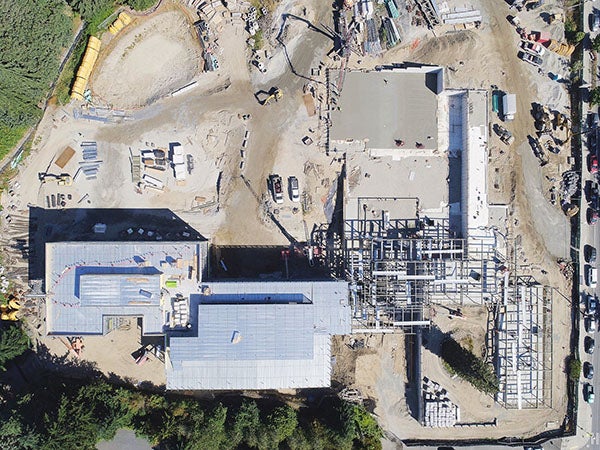 aerial view of a large building under construction