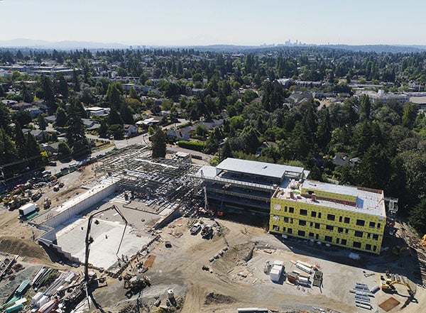 an aeriel view from one side of a building under construction