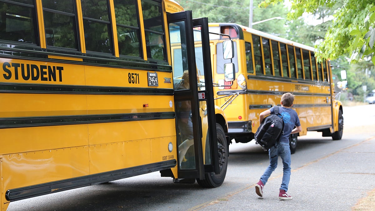 Students getting off a yellow school bus