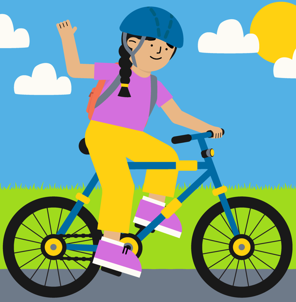 Graphic of kid on a bike