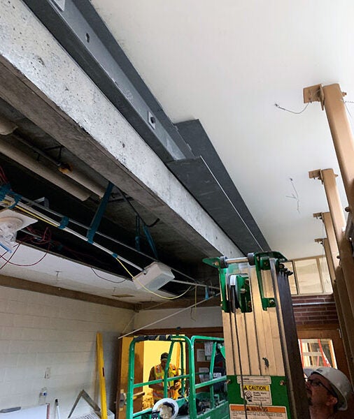 steel beams in a ceiling under construction