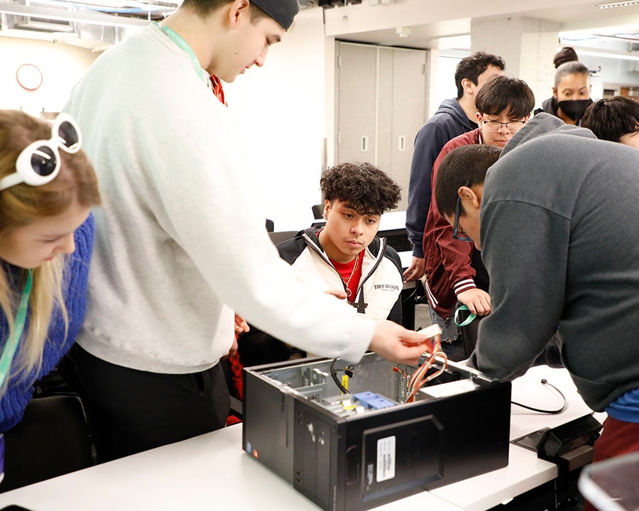 Students in a computer science class work on a project