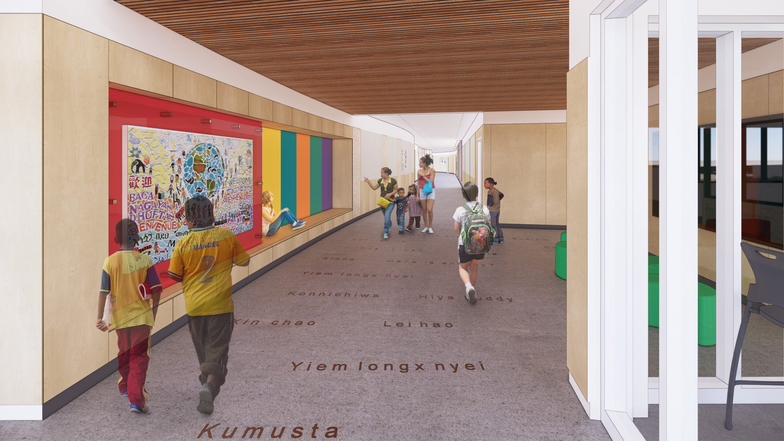 drawing of a hallway with words on the floor