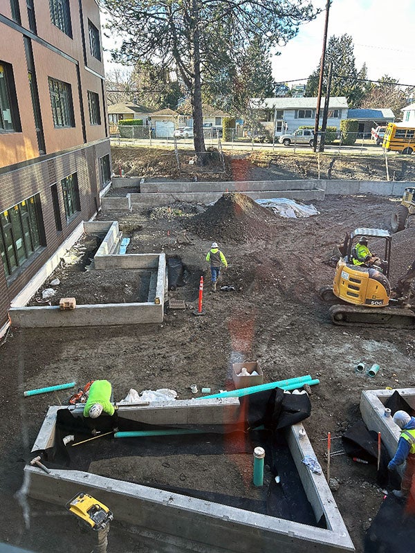 concrete frames are surrounded by dirt