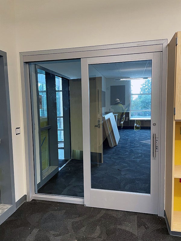 a sliding glass interior door