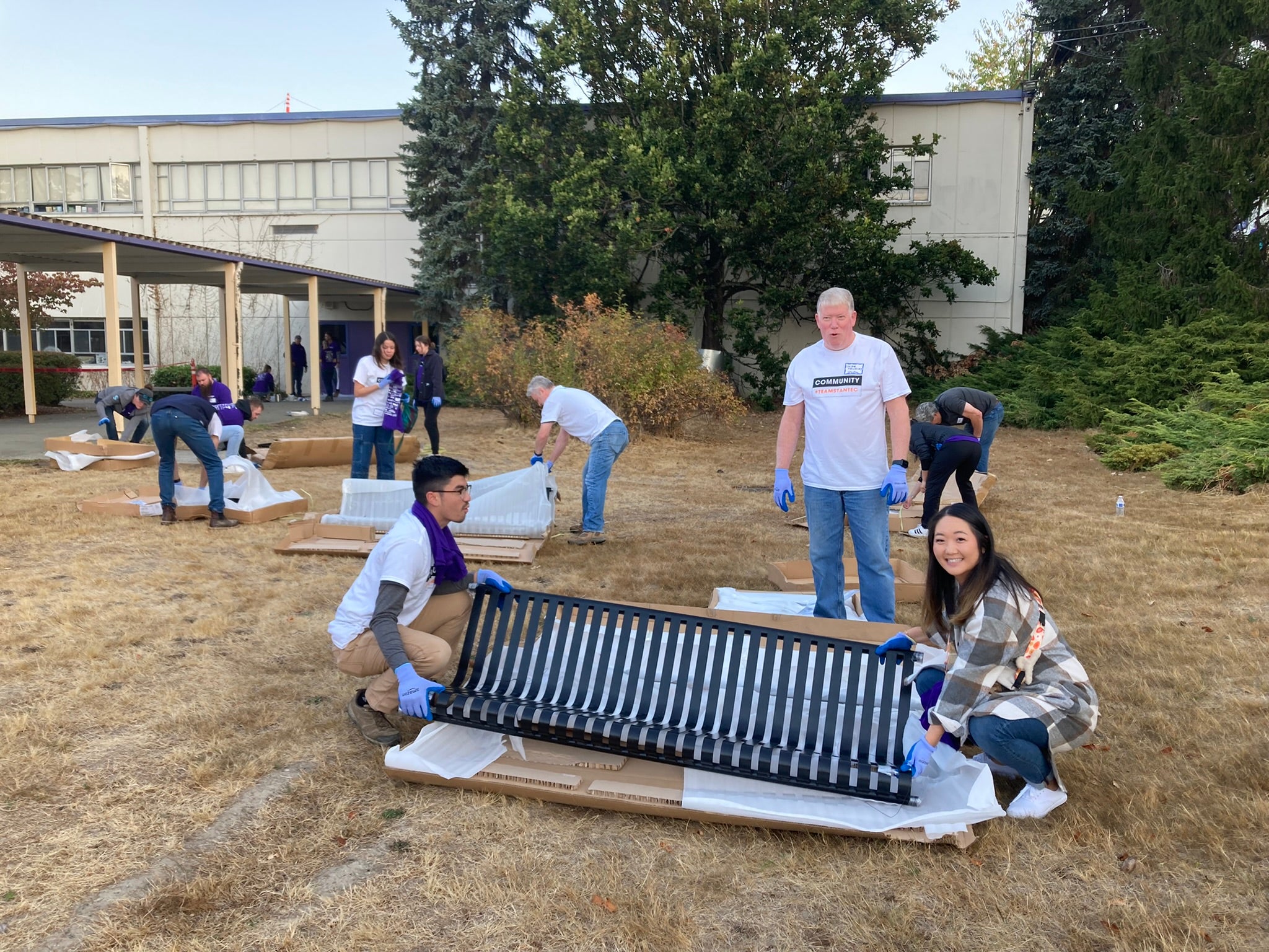 NAIOP Volunteers building bench at Washington Middle School