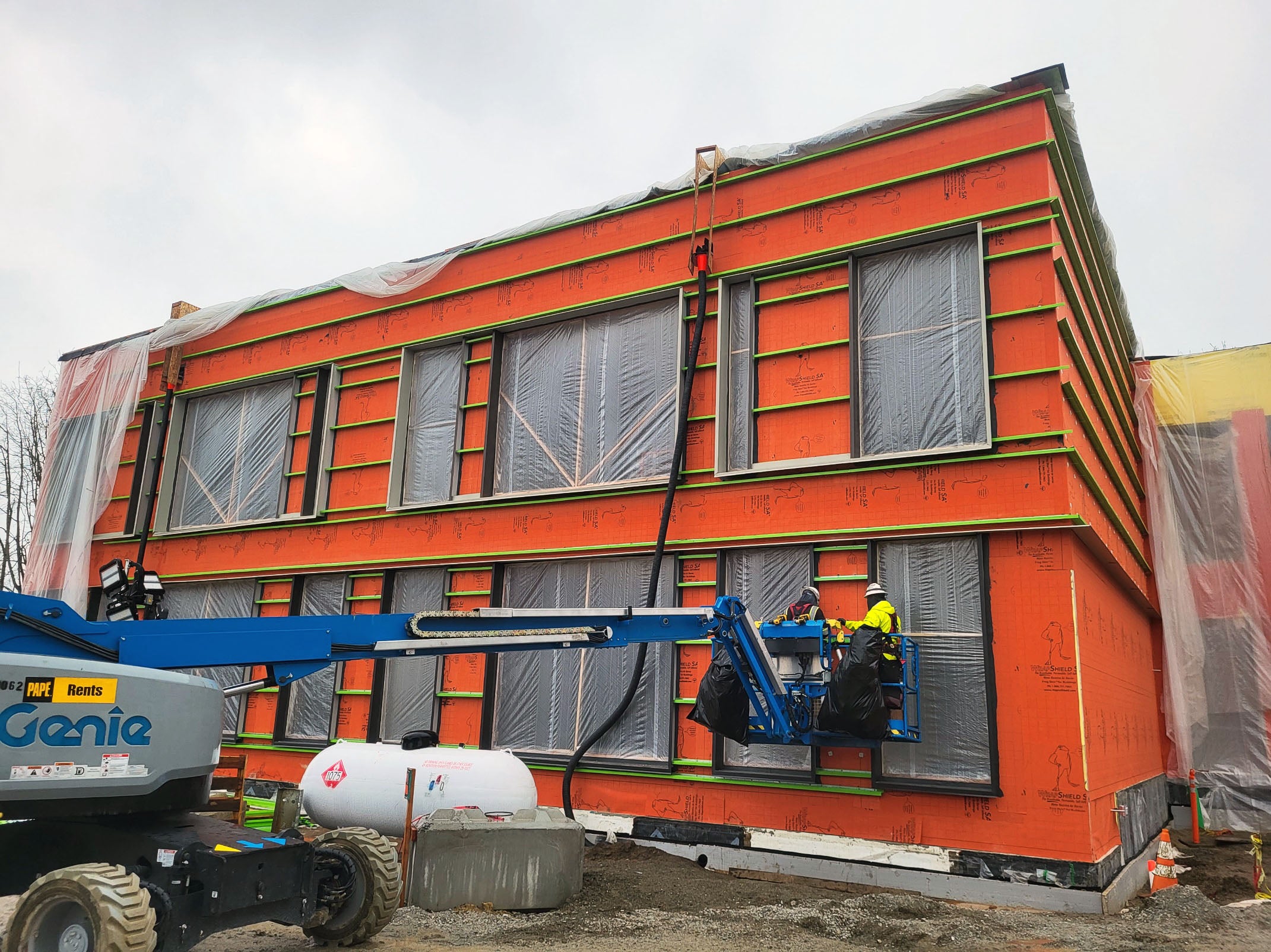 an orange two story building