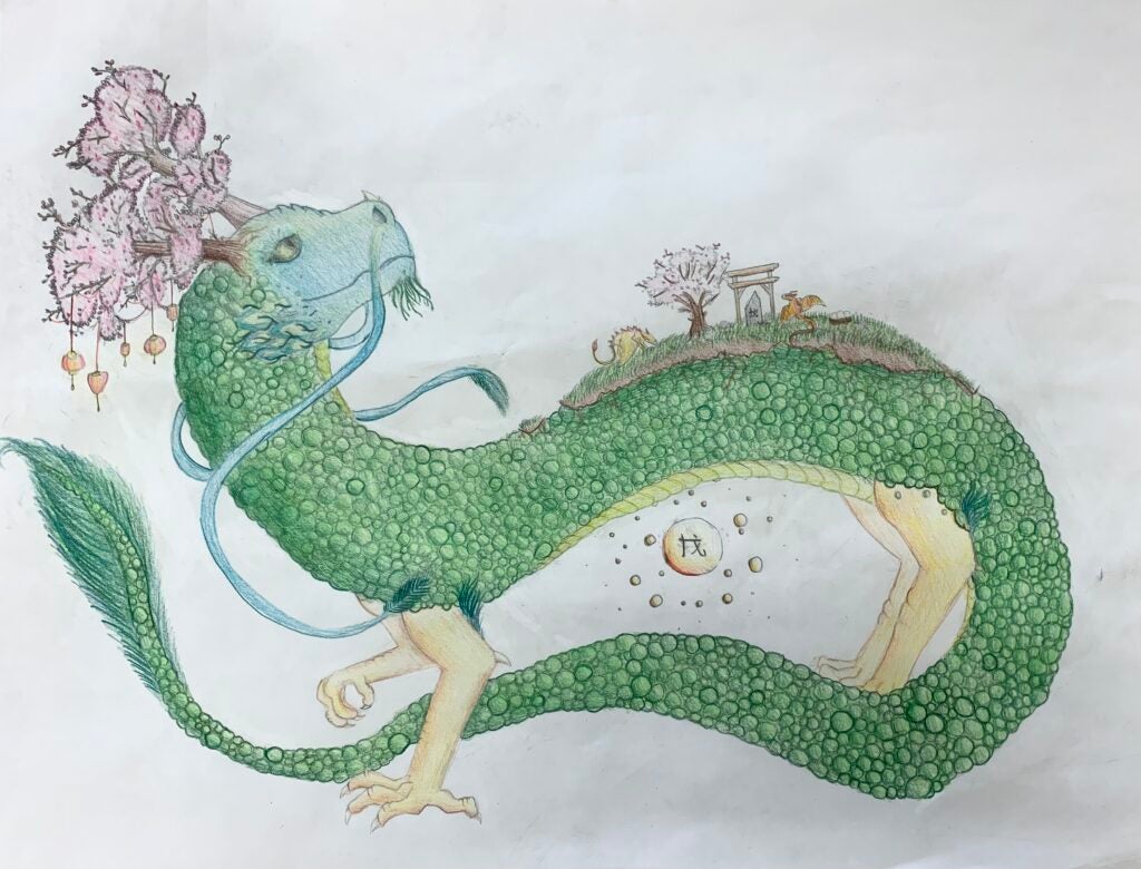 Amira Sowers, 6th Grade, "The Green Dragon", Mixed Media