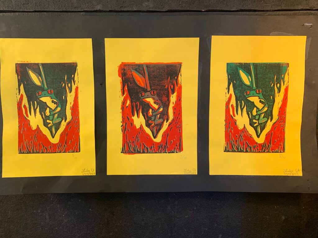 Luke Andre, 8th Grade, "Burning of The Amazon", Printmaking