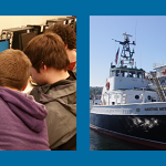 Six side by side pictures of students participating in CTE class activities including: teaching, firefighting, video game design, maritime, automotive, and coding