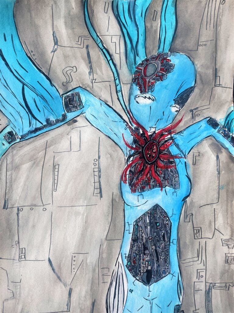 Olivine Minne, 8th Grade, "Corrupted", Painting