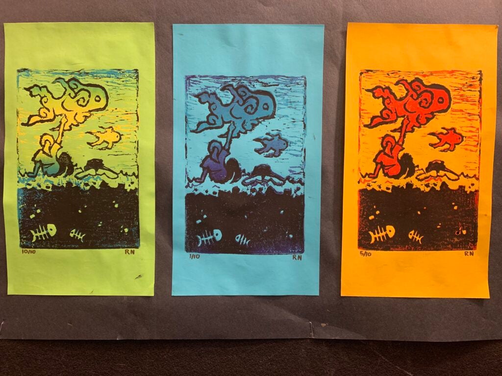 Marisse Nelson, 8th Grade, "Past Time", Printmaking 