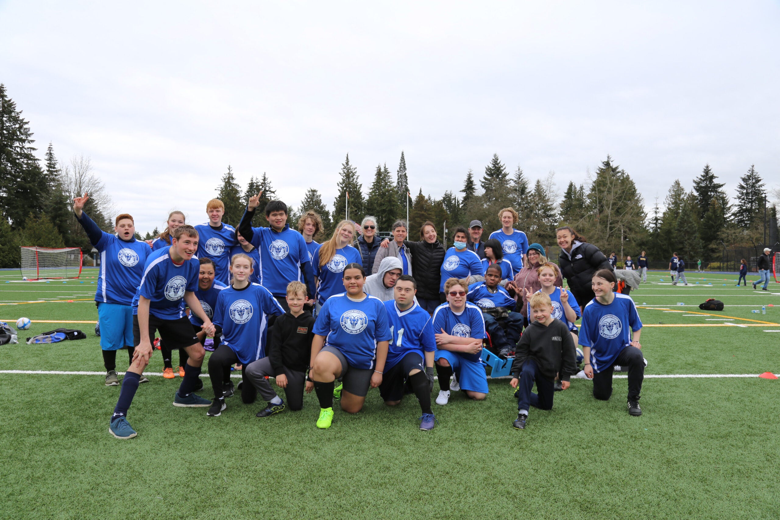 Ingraham High School's Unified Sports soccer team smiling for the camera.