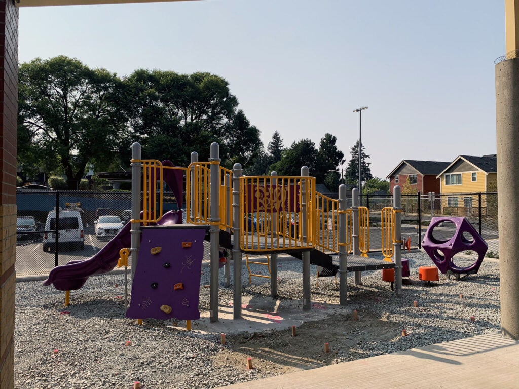 play equipment partially installed