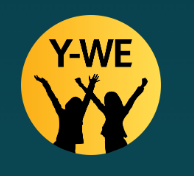 Y-WE logo with two figures with their arms in the air in celebration