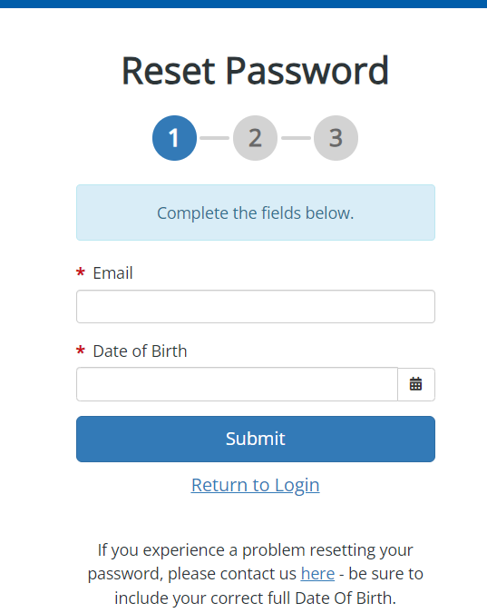 Screenshot of the password reset page on the SPS volunteer portal