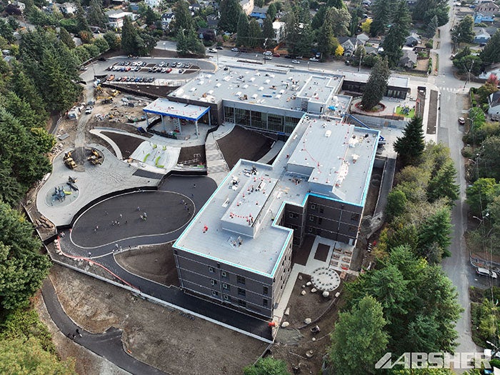 aerial view of a building under construction