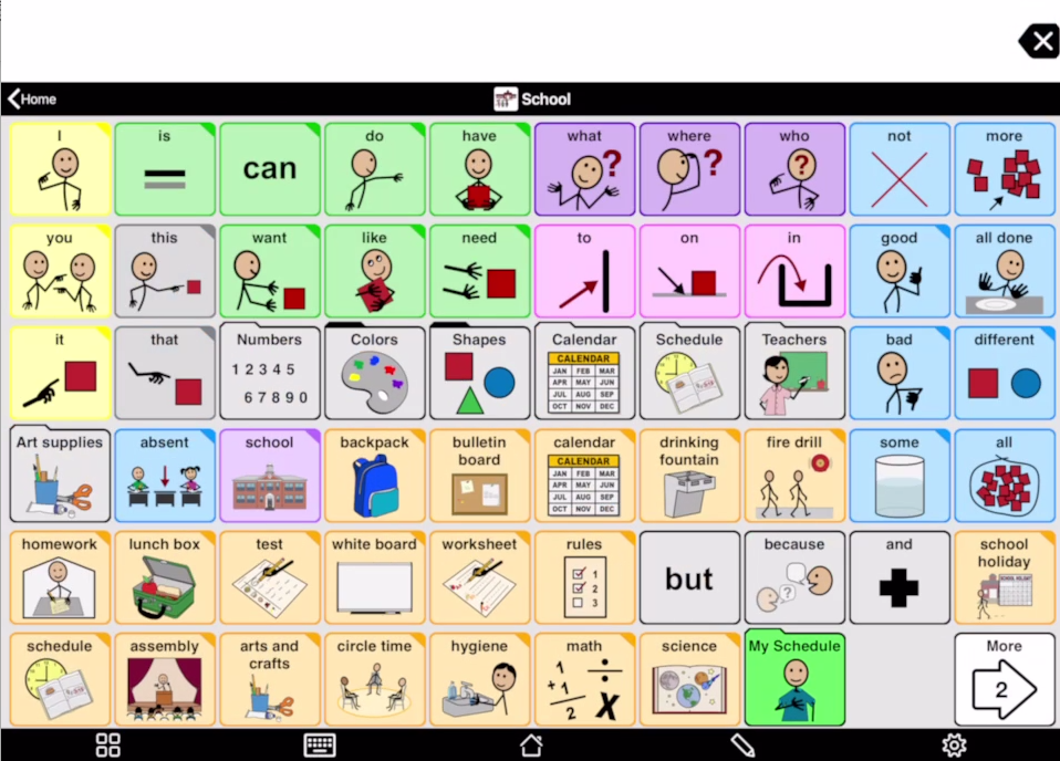 Screen shot of Proloquo2Go showing the newly created folder on the School page