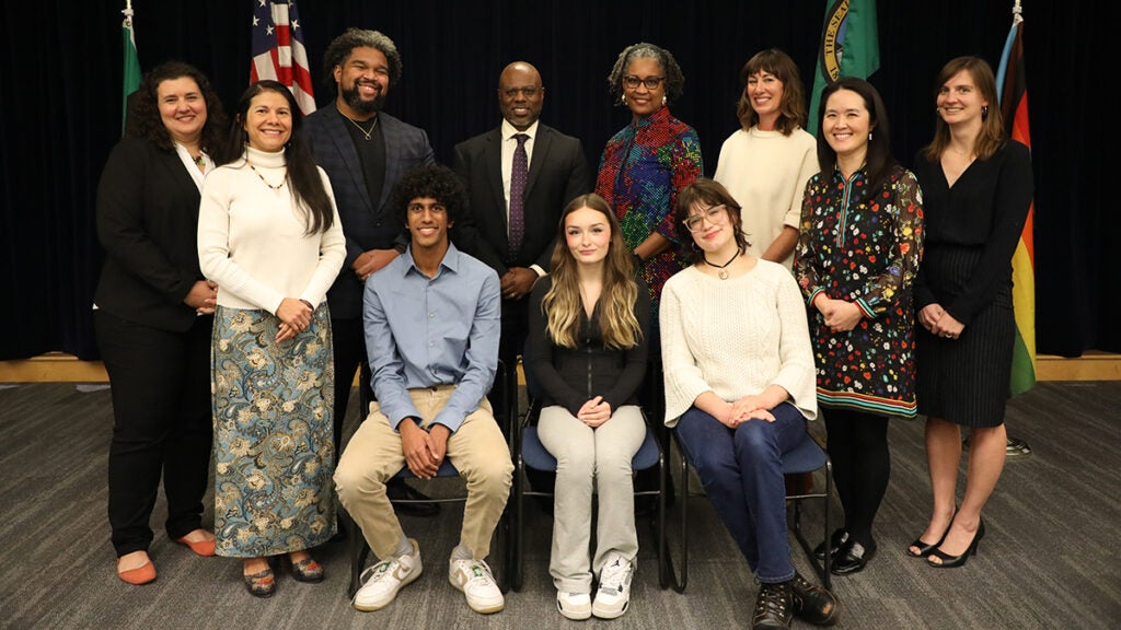 The 10 members of the school board (7 directors and 3 student members) gather with Superintendent Jones for a photo