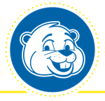 drawn image of a beaver head in a blue circle