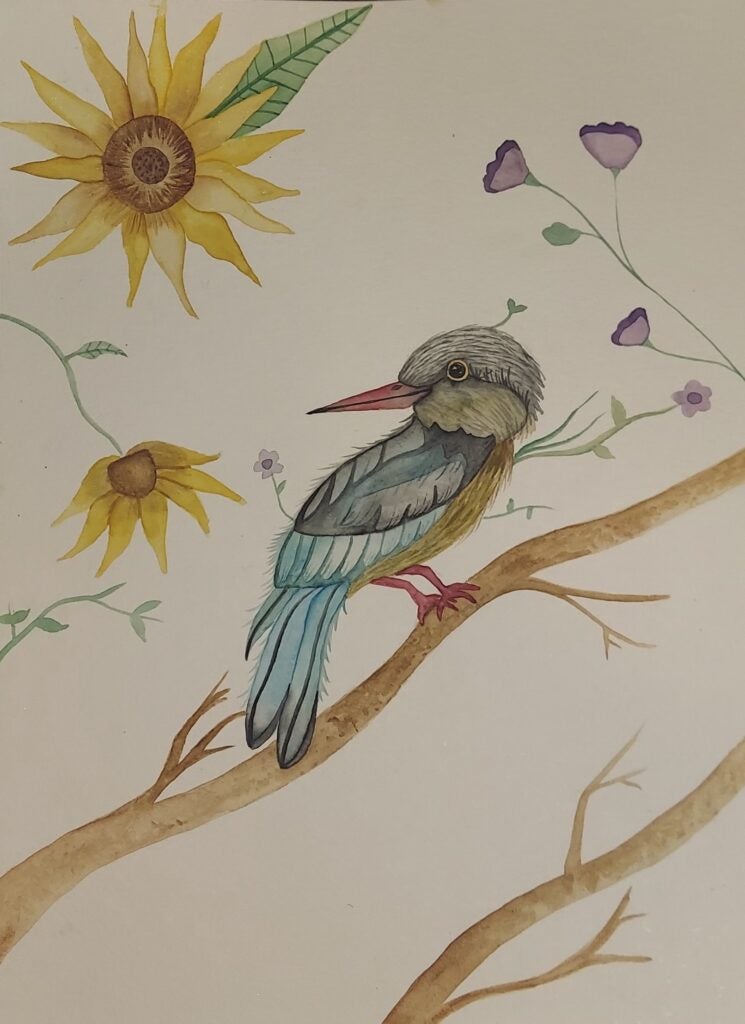 Lydia Valliere Douglass, 12th Grade, "Birds Among Sunflowers"