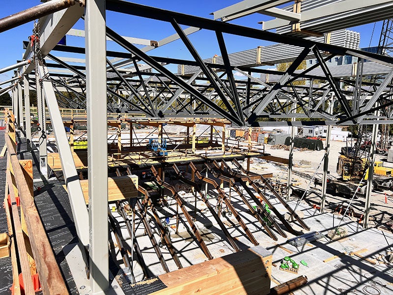 a steel structure surrounds a framework