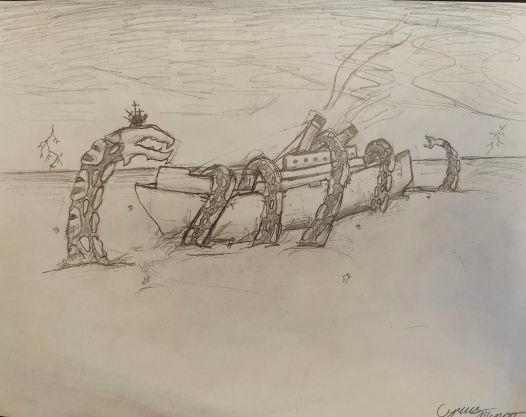 Cyrus Minoo, 8th Grade, "Leviathan of the river Styx", Drawing
