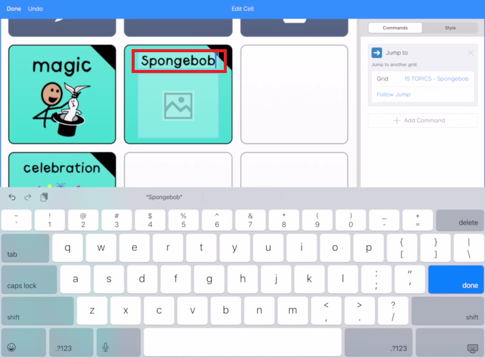 screen shot of editing a cell label for new Grid in Grid for iPad