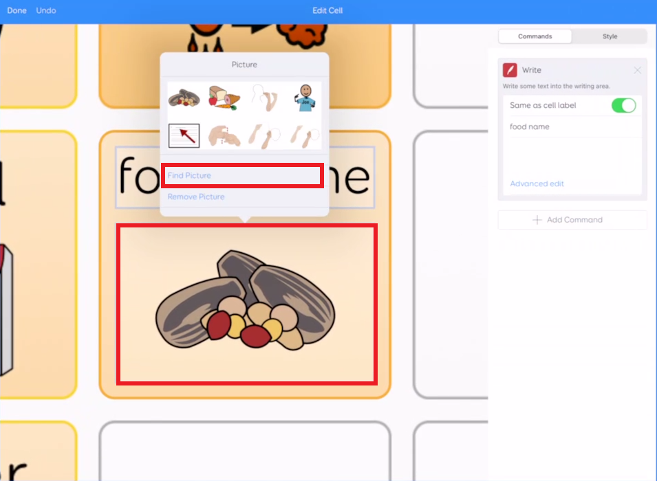 screen shot of editing the image in a cell in Grid for iPad
