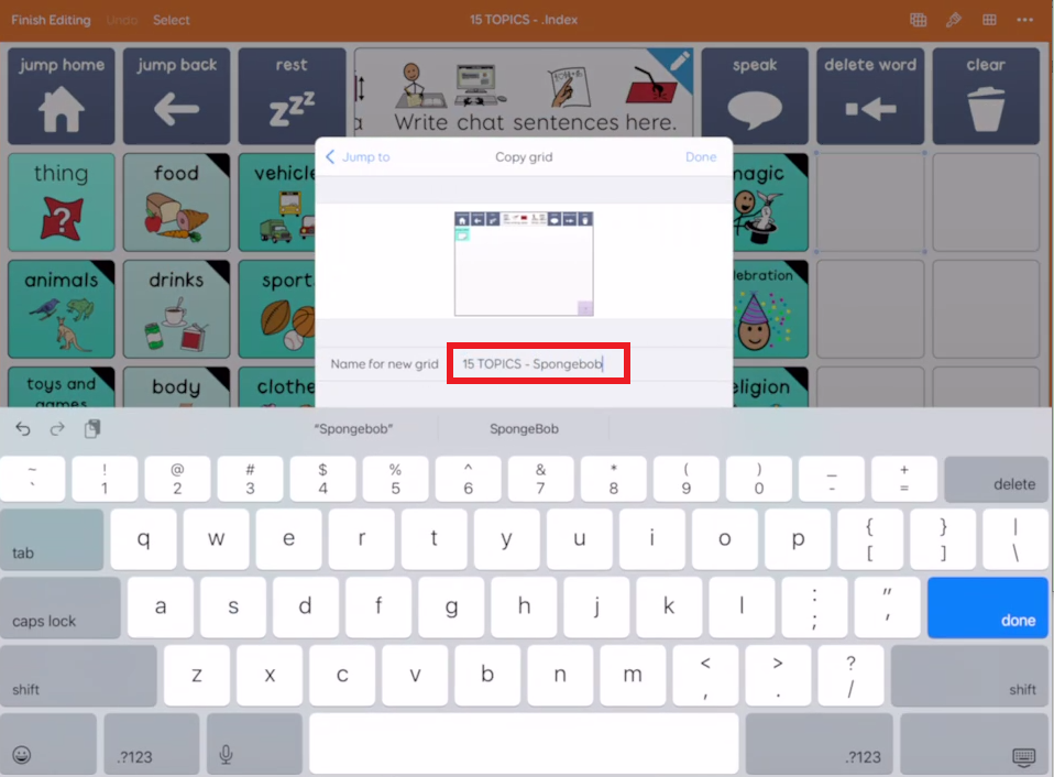 screen shot of typing a name for a new Grid in Grid for iPad