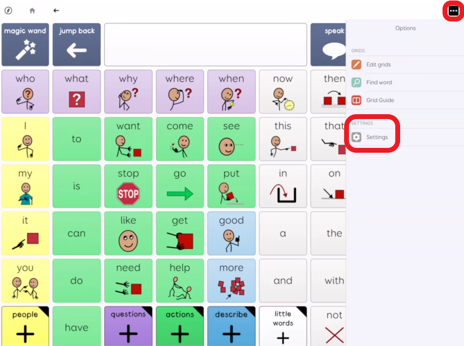 Grid for iPad options drop down with settings outlined in red
