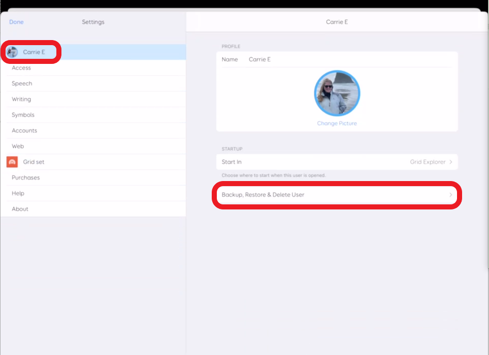 screen shot of settings in Grid for iPad