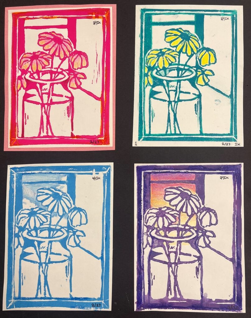 Izzie Ko, 11th Grade, "Flowers by a Lit Window"